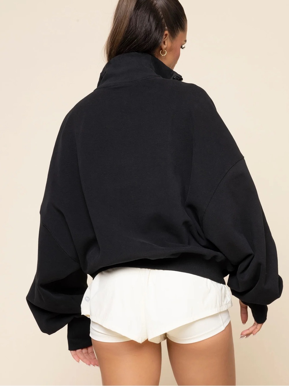 POPFLEX Black Oversized Half-Zip Pullover Sweatshirt - Picture 4 of 13